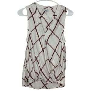 Splendid Cream Plaid Sleeveless Faux-Wrap top - festival - size small